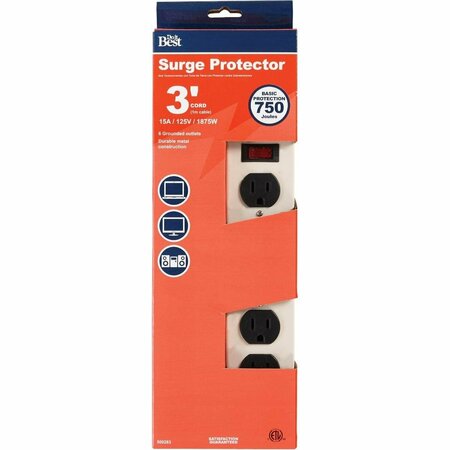 ALL-SOURCE 6-Outlet 750J Gray Metal Surge Protector Strip with 3 Ft. Cord LTS-6ES
